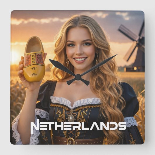 NETHERLANDS - DUTCH スクエア壁時計 (正面)