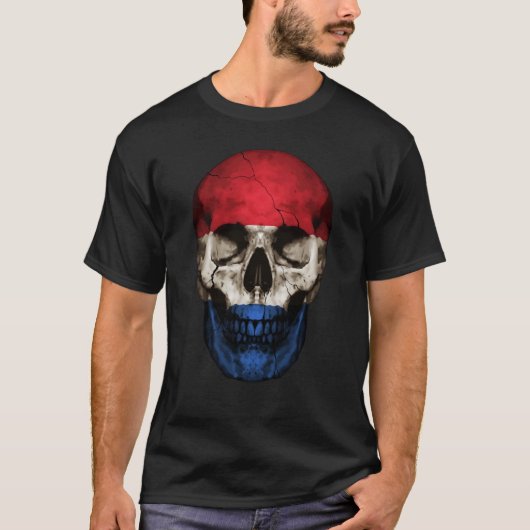 Netherlands Flag Skull Dutch Roots Proud Patriotic Tシャツ (正面)