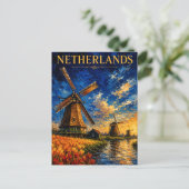 Netherlands: Golden Sunset Windmill Art Souvenir ポストカード (スタンド正面)