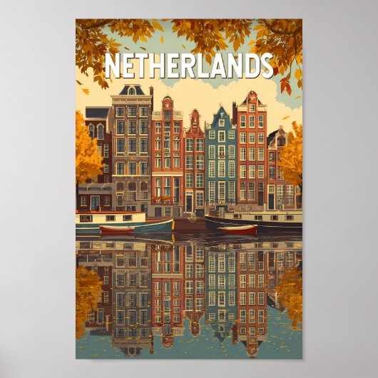 Netherlands Illustration Travel Art Vintage ポスター (正面)