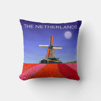 Netherlands Throw Pillow Tulip Field Windmill クッション