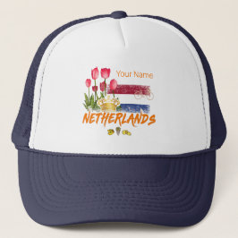 Netherlands Vintage Holland Flag and Dutch Tulip キャップ