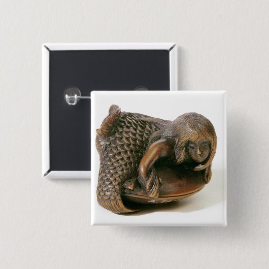 Netsukeは人魚の形をした切り分けました 缶バッジ (正面&裏面)