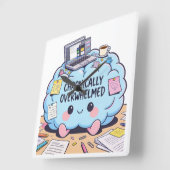Neurodivergent Chronically Overwhelmed Cute Brain スクエア壁時計 (傾斜)