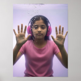 Neurodivergent indian kid girl underwater in pink  ポスター
