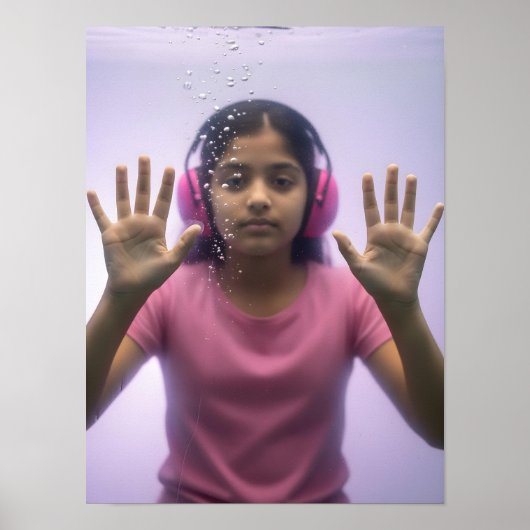 Neurodivergent indian kid girl underwater in pink  ポスター (正面)