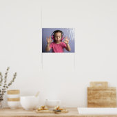 Neurodivergent kid girl with pink headphones press ポスター (キッチン)