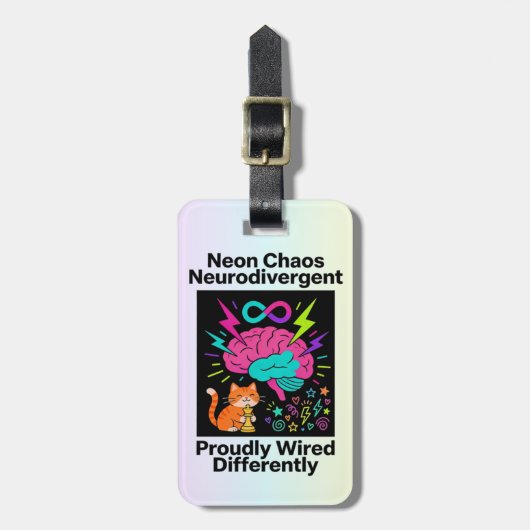 Neurodivergent Pride Wired Differently Neon Chaos ラゲッジタグ (正面縦)