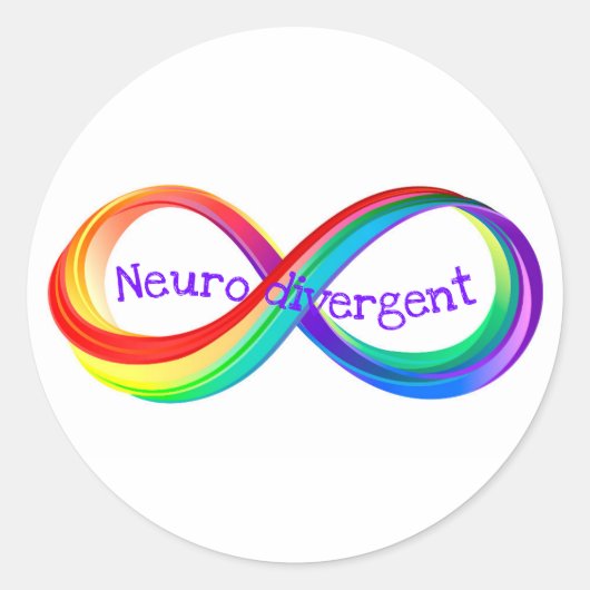 Neurodivergent Rainbow Infinity Symbol Button ラウンドシール (正面)