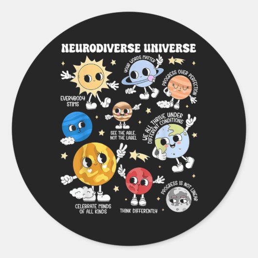 Neurodiverse Universe Planet Autism Awareness Supp ラウンドシール (正面)