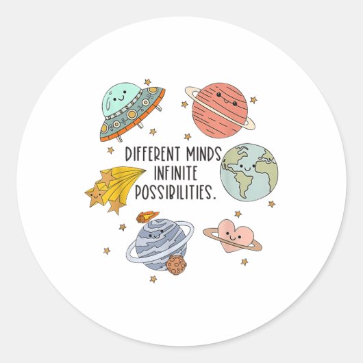Neurodiverse Universe Planet Autism Awareness Supp ラウンドシール (正面)
