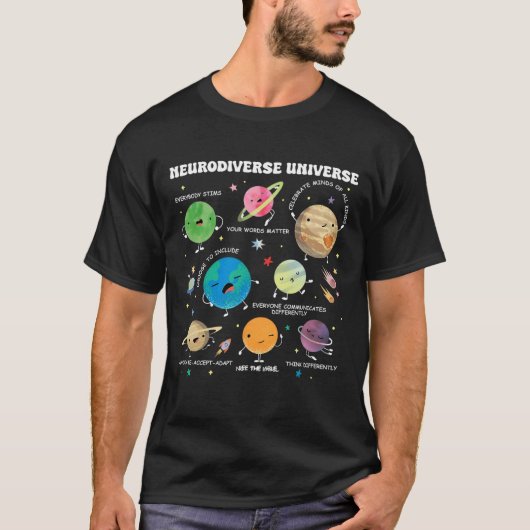 Neurodiverse Universe Planet Autism Awareness Supp Tシャツ (正面)