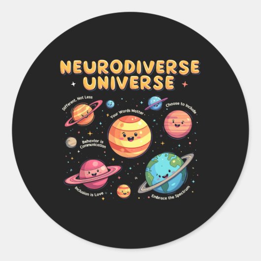 Neurodiverse Universe Special Education Autism Awa ラウンドシール (正面)