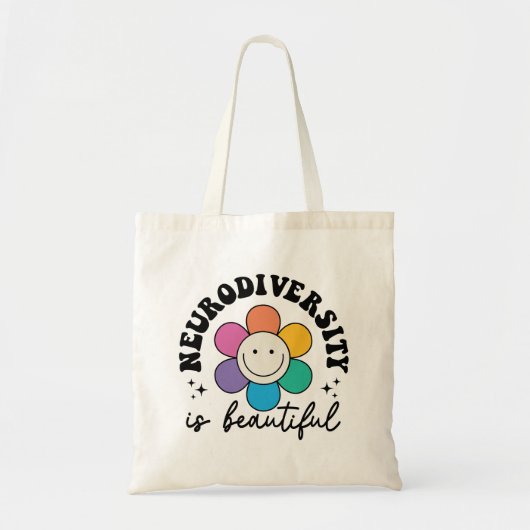 "Neurodiversity is Beautiful" Retro Flower トートバッグ (正面)