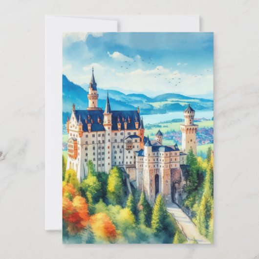 Neuschwanstein城ドイツ水彩絵葉書 招待状 (正面)