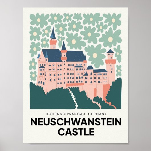 Neuschwanstein Castleドイツ旅行フローラアート ポスター (正面)