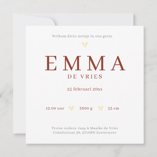 Neutraal Boho Wieg Bloemen  Aardetinten geboorte カード (裏面)