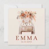 Neutraal Boho Wieg Bloemen  Aardetinten geboorte カード (正面)
