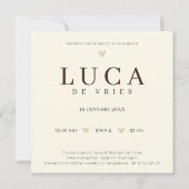 Neutraal geboortekaartje hertje monogram L カード (裏面)