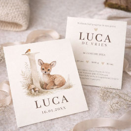 Neutraal geboortekaartje hertje monogram L  カード