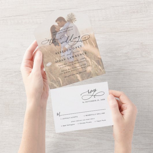 Neutral エレガント Boho Photo結婚's オールインワン招待状 (貼ってはがせる)
