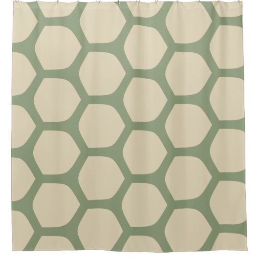 Neutral Abstract Green & Beige Minimal Pattern シャワーカーテン (正面)