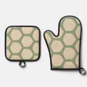 Neutral Abstract Green & Beige Minimal Pattern 鍋つかみ&鍋敷きセット (正面)