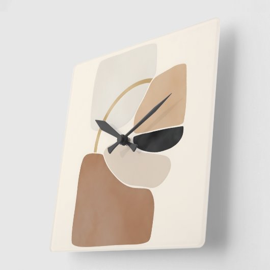 Neutral Abstract Shapes | Minimal Modern Fine Art スクエア壁時計 (傾斜)