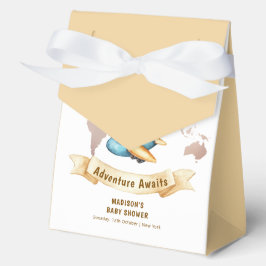 Neutral Adventure World Map Airplane Baby Shower フェイバーボックス