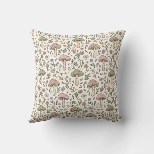 Neutral Aesthetic Mushroom Fungi Seamless Pattern クッション (裏面)