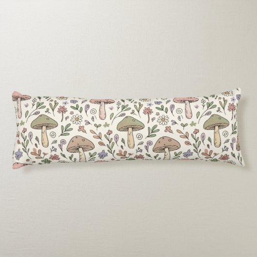 Neutral Aesthetic Mushroom Fungi Seamless Pattern ボディピロー (裏面)