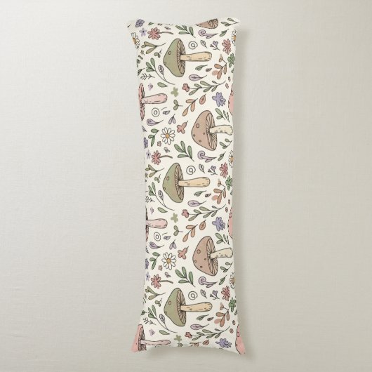 Neutral Aesthetic Mushroom Fungi Seamless Pattern ボディピロー (正面縦)