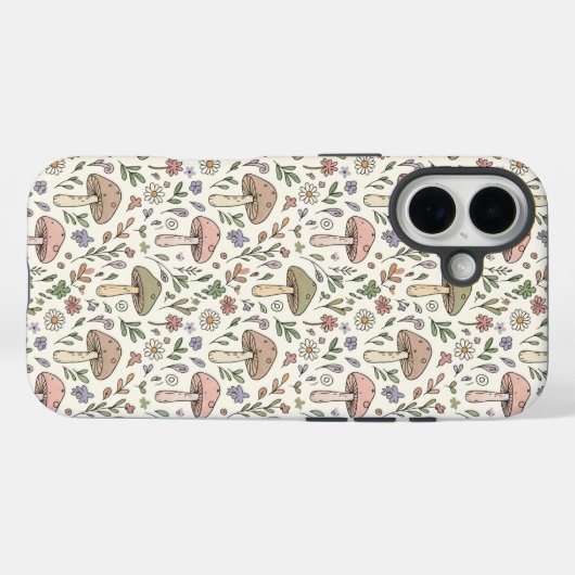 Neutral Aesthetic Mushroom Fungi Seamless Pattern Case-Mate iPhoneケース (裏面 (横))