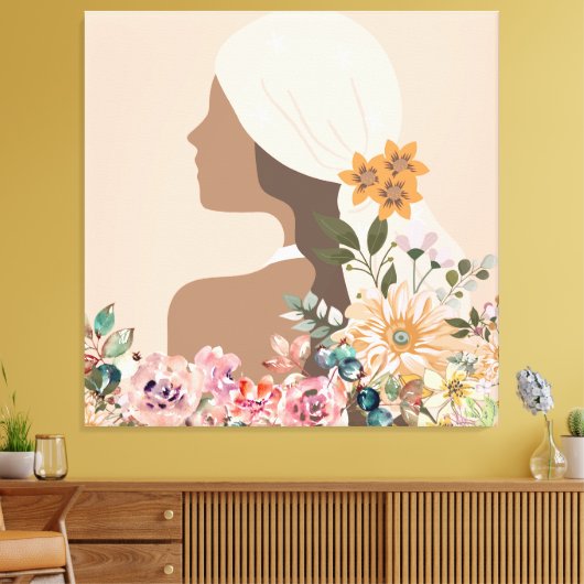 Neutral Aesthetic Woman Botanical キャンバスプリント (インサイチュ (リビング))
