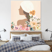Neutral Aesthetic Woman Botanical キャンバスプリント (インサイチュ (寝室))