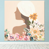 Neutral Aesthetic Woman Botanical キャンバスプリント (インサイチュ (ウッドフロア))