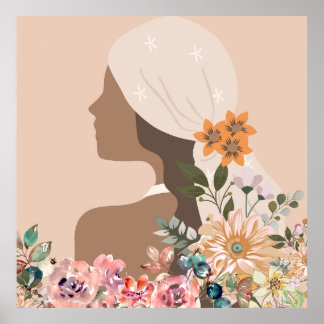 Neutral Aesthetic Woman Botanical  ポスター