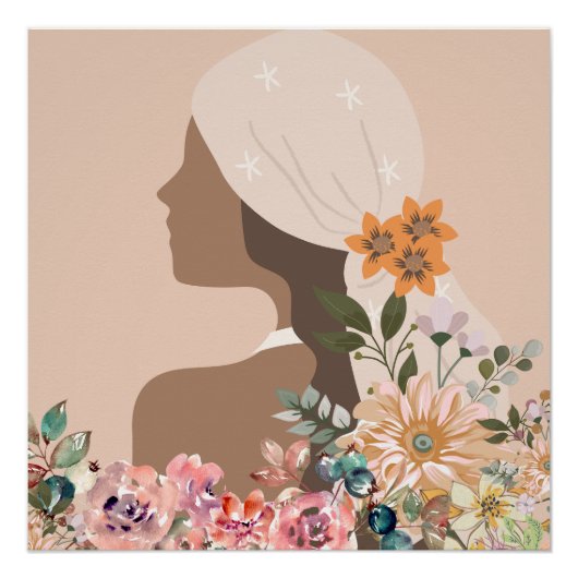 Neutral Aesthetic Woman Botanical ポスター (正面)