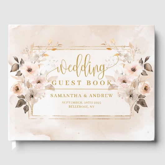 Neutral and Gold Boho Autumn Wedding Guest Book ゲストブック (正面)