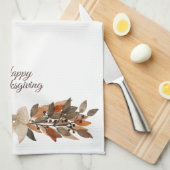 Neutral Autumn Leaf - Thanksgiving キッチンタオル (四つ折り)