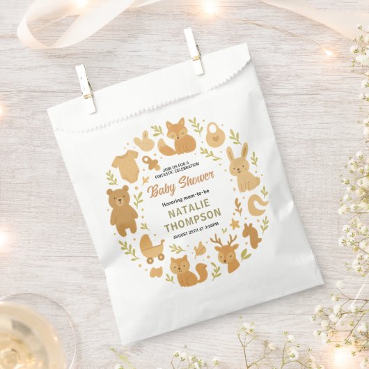 Neutral Baby Boy Shower | Cute Safari Animal フェイバーバッグ (クリップ留めされた状態)