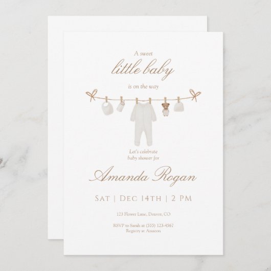 Neutral Baby Clothesline Shower Invitation 招待状 (正面/裏面)