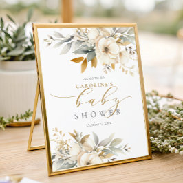 Neutral Baby In Bloom Baby Shower Welcome Sign フォトプリント