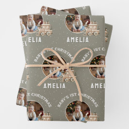 Neutral Baby’s 1st Christmas Train Keepsake Photo ラッピングペーパーシート