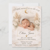 Neutral Baby Shower Boho Floral Moon Baby Sprinkle 招待状 (正面)