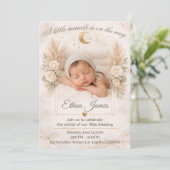 Neutral Baby Shower Boho Floral Moon Baby Sprinkle 招待状 (スタンド正面)