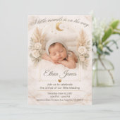 Neutral Baby Shower Boho Floral Moon Baby Sprinkle 招待状 (スタンド正面)
