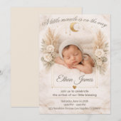 Neutral Baby Shower Boho Floral Moon Baby Sprinkle 招待状 (正面/裏面)