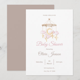 Neutral Baby Shower Invitation Moon and Stars 招待状