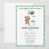 Neutral Baby Shower Invitation Teddy Bear Green Ba 招待状 (正面/裏面)